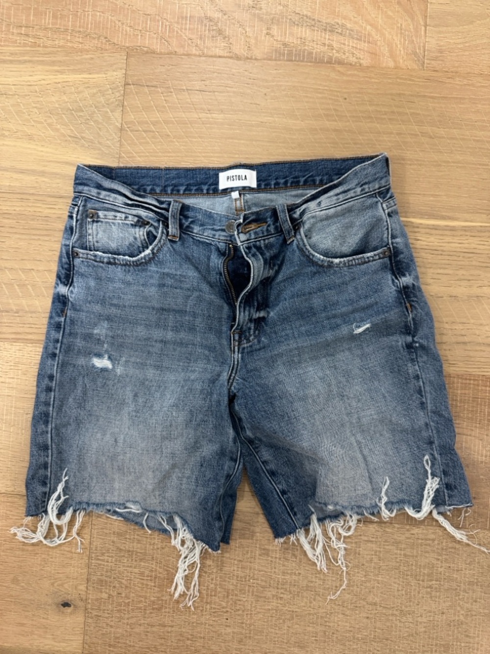 pistola Light Blue Distressed Denim Bermuda Shorts - Picture 3 of 5